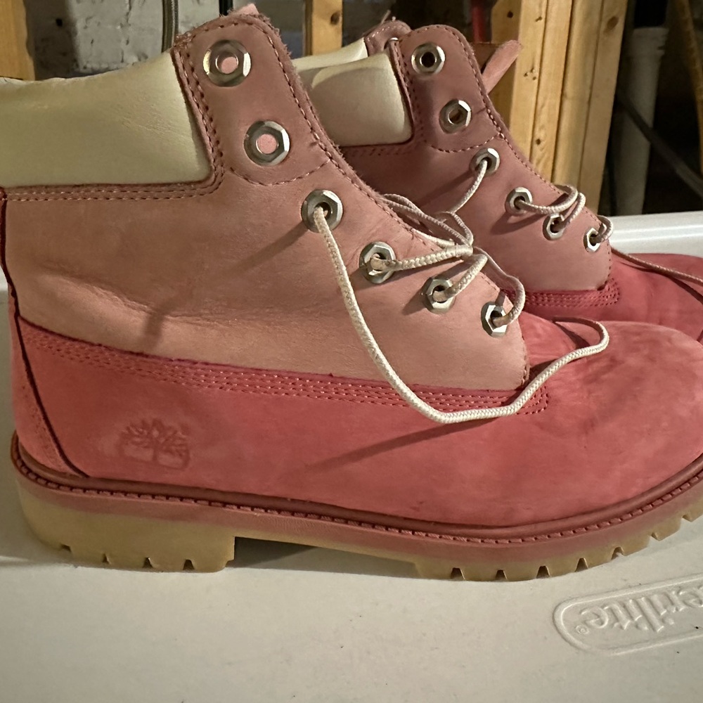 Pink Timberland work boots